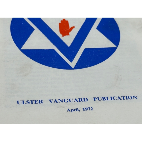 423 - A 1972 Ulster Vanguard Publication. Ulster A Nation. With badge.