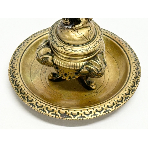 17 - A Late 19th Century Victorian brass Burmese style inkwell/inkstand. 12.5x10cm