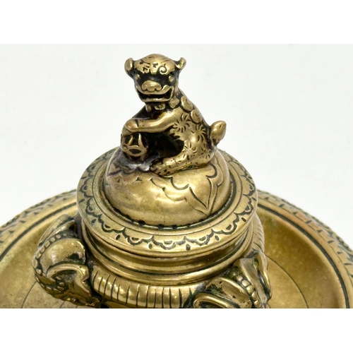 17 - A Late 19th Century Victorian brass Burmese style inkwell/inkstand. 12.5x10cm