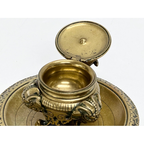 17 - A Late 19th Century Victorian brass Burmese style inkwell/inkstand. 12.5x10cm