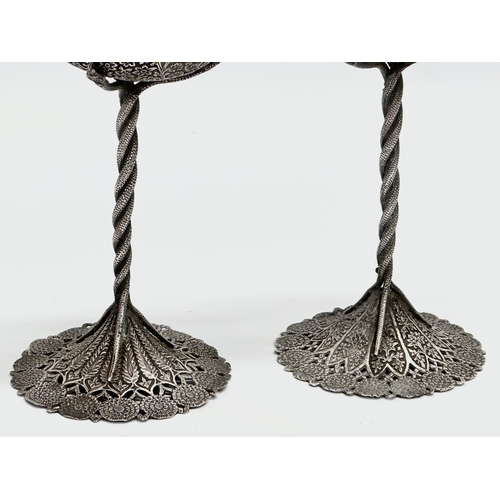 23 - A pair of Late 19th Century candleholder oil lamps. With pierced plated bases and cobra columns. 12x... 