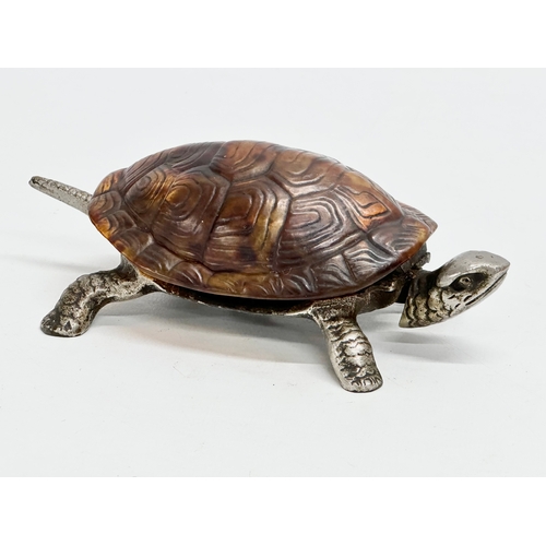 27 - An Early 20th Century clockwork novelty tortoise desk bell/service bell. 18cm. Working