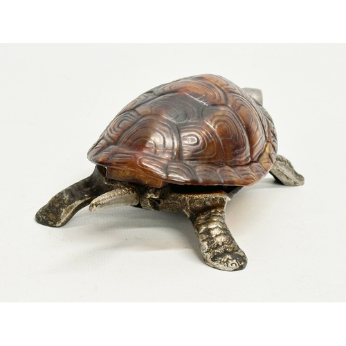 27 - An Early 20th Century clockwork novelty tortoise desk bell/service bell. 18cm. Working