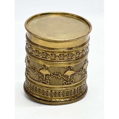 108 - A Late 19th Century ornate brass string box. 9x10cm