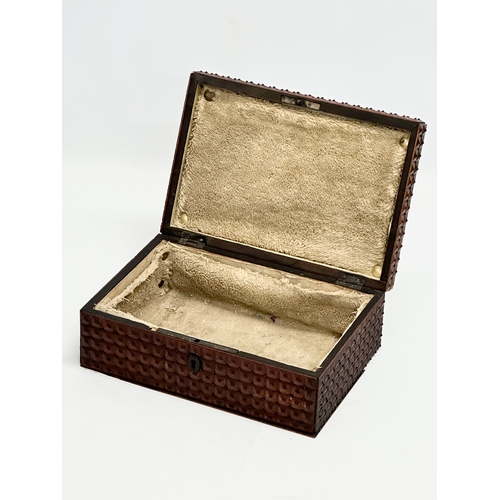 76 - A Late 19th Century Victorian jewellery box with metal studs. 24.5x16.5x9cm