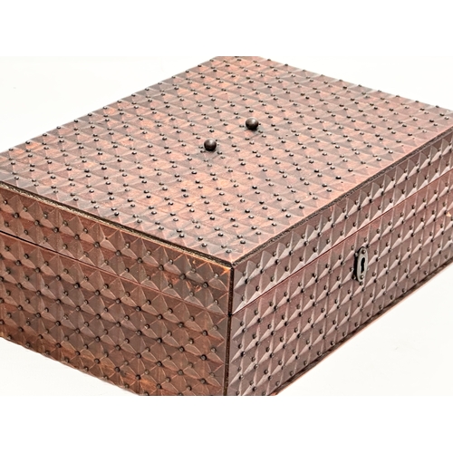 76 - A Late 19th Century Victorian jewellery box with metal studs. 24.5x16.5x9cm