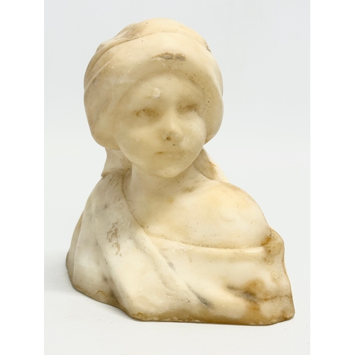 210 - 2 late 19th/Early 20th Century alabaster busts of Dutch women. 13cm