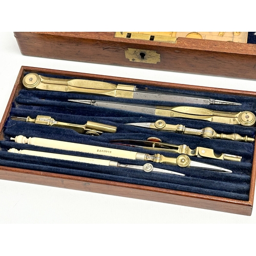 46 - A Late 19th Century Elliot Brothers bone and brass draughtsman’s set in mahogany case. 19.5x11x4.5cm