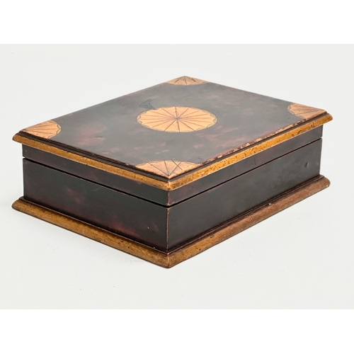 211 - A Mid 19th Century Victorian inlaid mahogany card case/storage box. 17.5x13.5x5.5cm