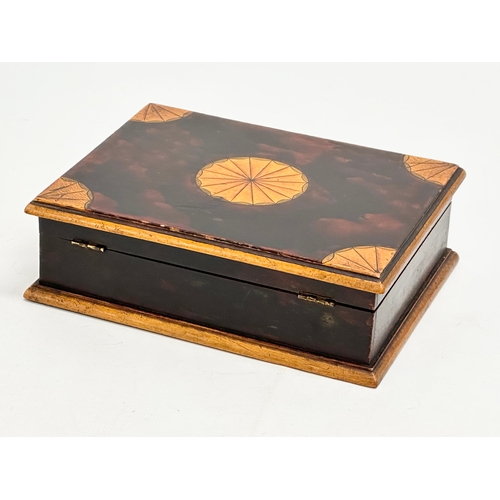 211 - A Mid 19th Century Victorian inlaid mahogany card case/storage box. 17.5x13.5x5.5cm