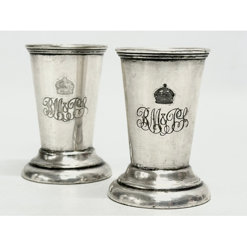 212 - A pair of Late 19th Century Mappin & Webb Triple Deposit Prince’s Plate beakers. 7cm