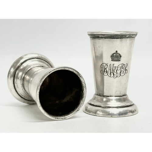 212 - A pair of Late 19th Century Mappin & Webb Triple Deposit Prince’s Plate beakers. 7cm