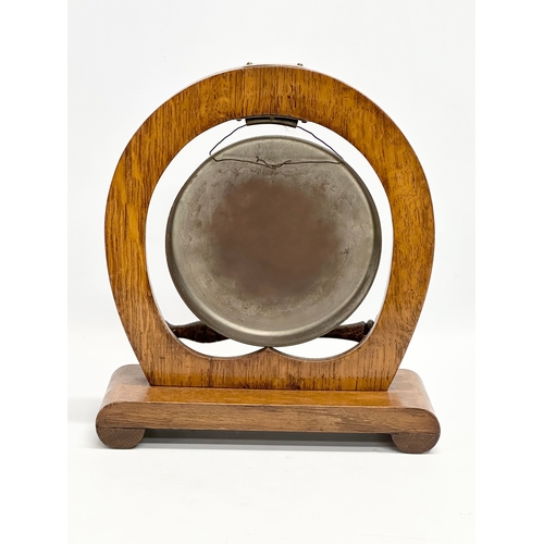 216 - A Late 19th Century oak framed gong presented to W. Taylor. 1st Prize for H.M.F Sports 1/2 mile race... 