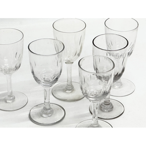 139 - A set of 6 Mid 19th Century Victorian lens slice cut Port glasses. Circa 1850-1870. 11.5cm, 12cm.