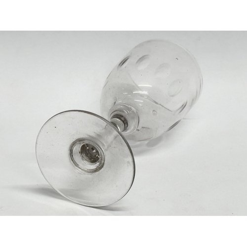 139 - A set of 6 Mid 19th Century Victorian lens slice cut Port glasses. Circa 1850-1870. 11.5cm, 12cm.