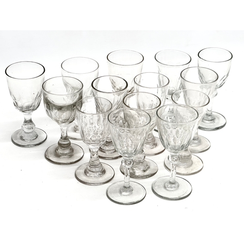 140 - 14 Mid 19th Century Victorian glass slice cut port glasses/rummers. 11.5cm. 12cm.