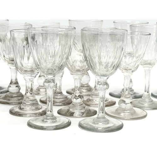 140 - 14 Mid 19th Century Victorian glass slice cut port glasses/rummers. 11.5cm. 12cm.