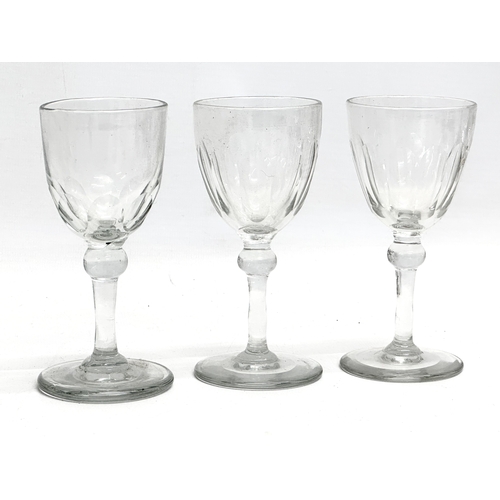 140 - 14 Mid 19th Century Victorian glass slice cut port glasses/rummers. 11.5cm. 12cm.