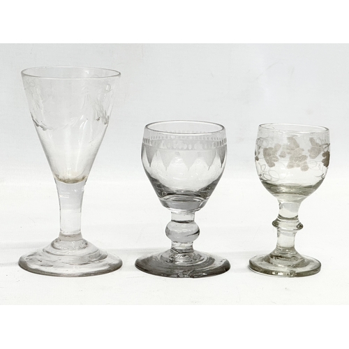 148 - Georgian and Victorian drinking glasses. Victorian etched glass whiskey tumblers/water glasses. 3 Ge... 