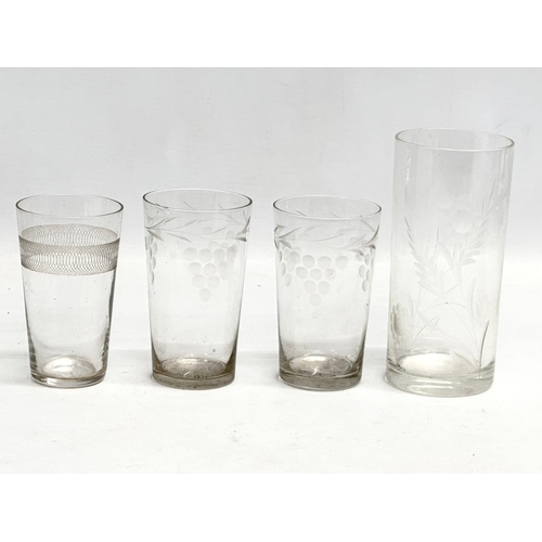 148 - Georgian and Victorian drinking glasses. Victorian etched glass whiskey tumblers/water glasses. 3 Ge... 