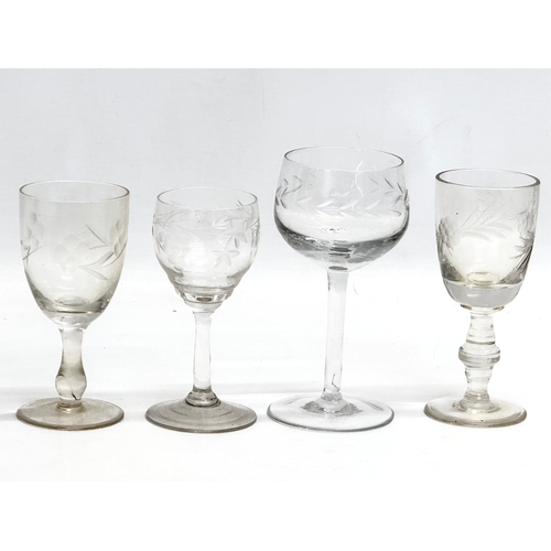 148 - Georgian and Victorian drinking glasses. Victorian etched glass whiskey tumblers/water glasses. 3 Ge... 