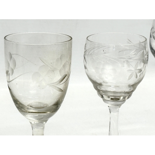 148 - Georgian and Victorian drinking glasses. Victorian etched glass whiskey tumblers/water glasses. 3 Ge... 