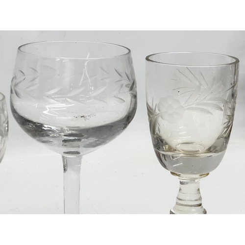 148 - Georgian and Victorian drinking glasses. Victorian etched glass whiskey tumblers/water glasses. 3 Ge... 