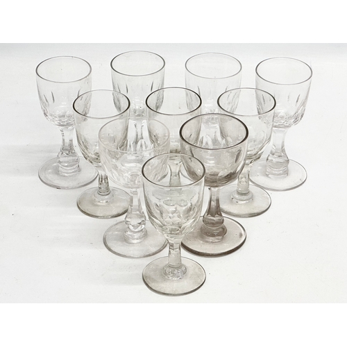 150 - 10 Mid 19th Century Victorian glass lens cut sherry glasses/port glasses. Circa 1850-1870. 12cm. 11c... 