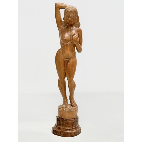 94 - 2 19th/Early 20th Century carved figurines of nude ladies. 33cm. 20cm