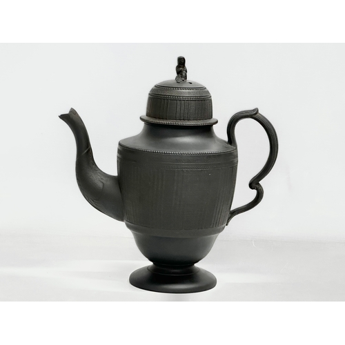 30 - 3 pieces of Late 18th/Early 19th Century black Basalt pottery. An unmarked basalt coffee pot, circa ... 