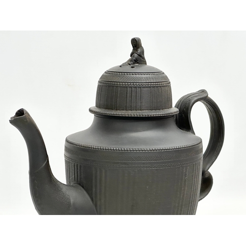 30 - 3 pieces of Late 18th/Early 19th Century black Basalt pottery. An unmarked basalt coffee pot, circa ... 