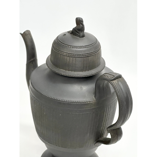 30 - 3 pieces of Late 18th/Early 19th Century black Basalt pottery. An unmarked basalt coffee pot, circa ... 