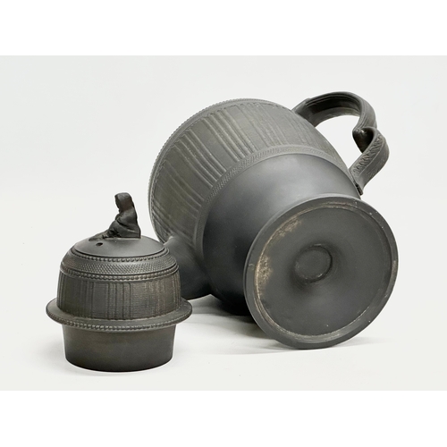 30 - 3 pieces of Late 18th/Early 19th Century black Basalt pottery. An unmarked basalt coffee pot, circa ... 