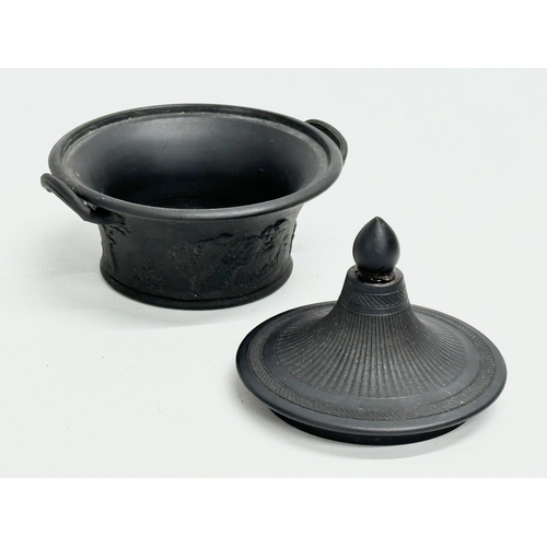 30 - 3 pieces of Late 18th/Early 19th Century black Basalt pottery. An unmarked basalt coffee pot, circa ... 