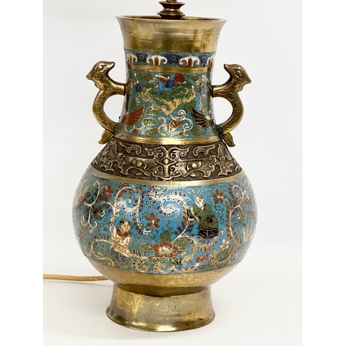 254 - A large Late 19th Century Chinese brass and Cloisonné converted table lamp. 21x82cm