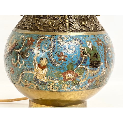 254 - A large Late 19th Century Chinese brass and Cloisonné converted table lamp. 21x82cm