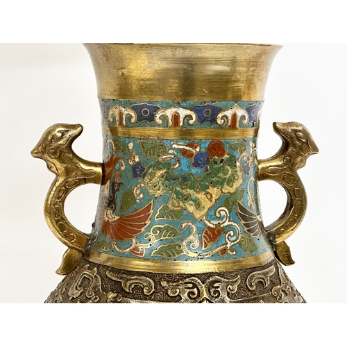 254 - A large Late 19th Century Chinese brass and Cloisonné converted table lamp. 21x82cm