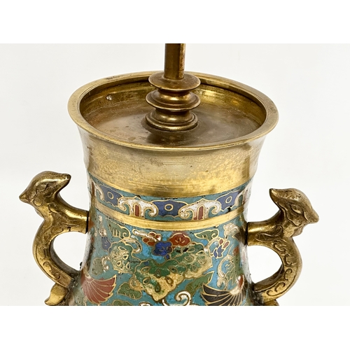 254 - A large Late 19th Century Chinese brass and Cloisonné converted table lamp. 21x82cm