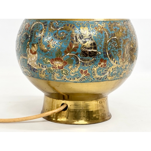 254 - A large Late 19th Century Chinese brass and Cloisonné converted table lamp. 21x82cm