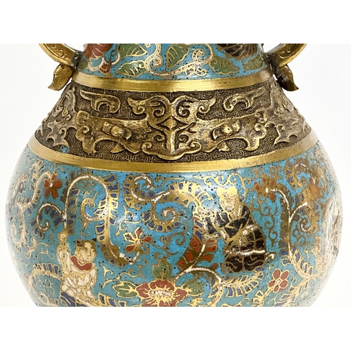 254 - A large Late 19th Century Chinese brass and Cloisonné converted table lamp. 21x82cm