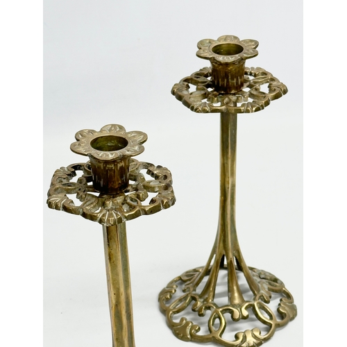 285 - A pair of Art Nouveau brass candlesticks. Circa 1900. 24cm