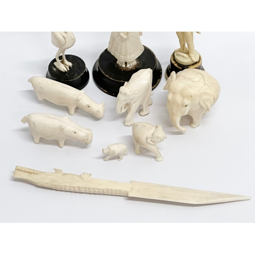 289 - A collection of 19th and Early 20th Century bone figurines. 1 plastic.