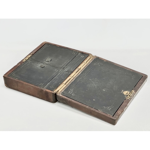 309 - A 19th Century Victorian leather travel writing slope. Belfast maker. Open 60x36cm. Closed 36x29x11c... 