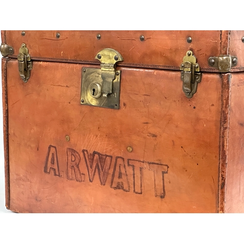 331 - A Late 19th/Early 20th Century leather bound steamers trunk. 51x43x40cm