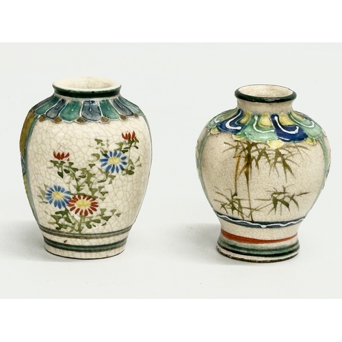 336 - 3 Early 20th Century signed Japanese hand painted vases by Satsuma. 13cm