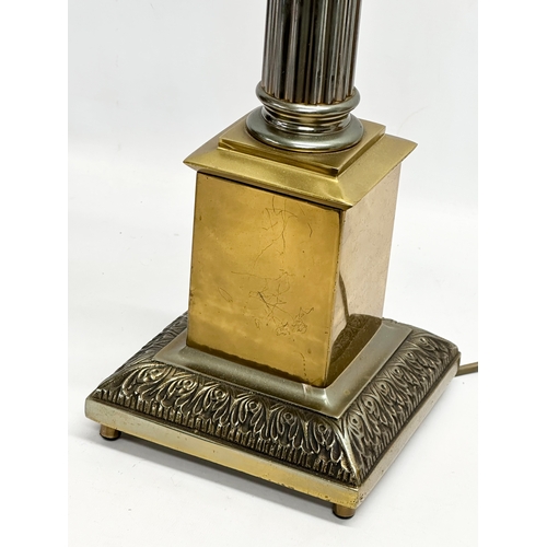 200 - A large vintage brass table lamp with Corinthian style column. Base measures 17x17x74cm.