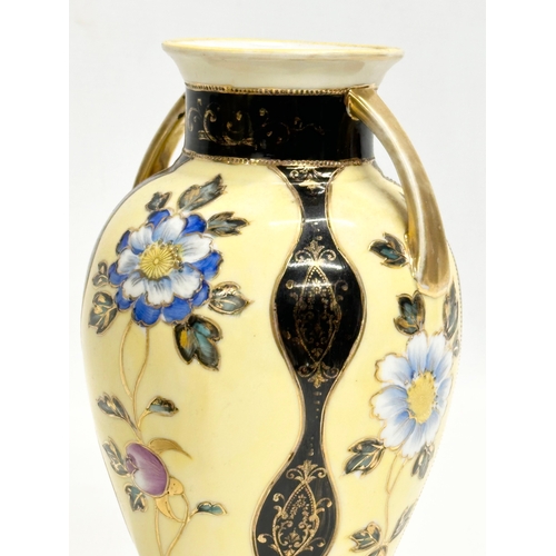 349 - A pair of Early 20th Century Japanese hand painted vases by Noritake. Circa 1905-1920. 11x11x19.5cm