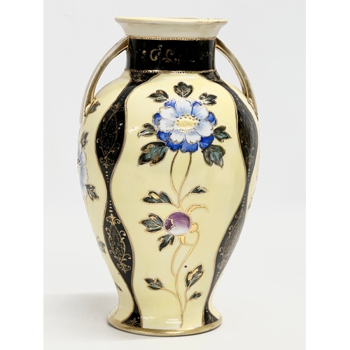 349 - A pair of Early 20th Century Japanese hand painted vases by Noritake. Circa 1905-1920. 11x11x19.5cm