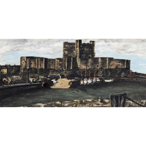 399K - An oil painting by St Philip Howard. Carrickfergus Castle. 59.5x29cm. Frame 69x38.5cm