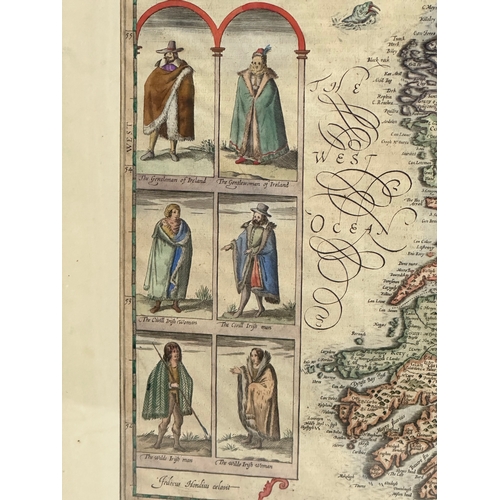 60F - A 17th Century engraving of The Kingdom of Ireland by Janssonius Hondius. 63x51cm